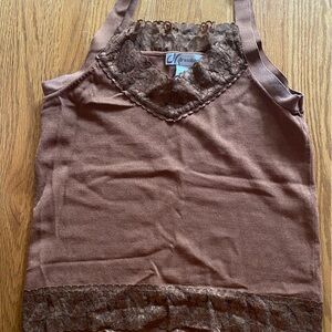 Brown lace trim tank